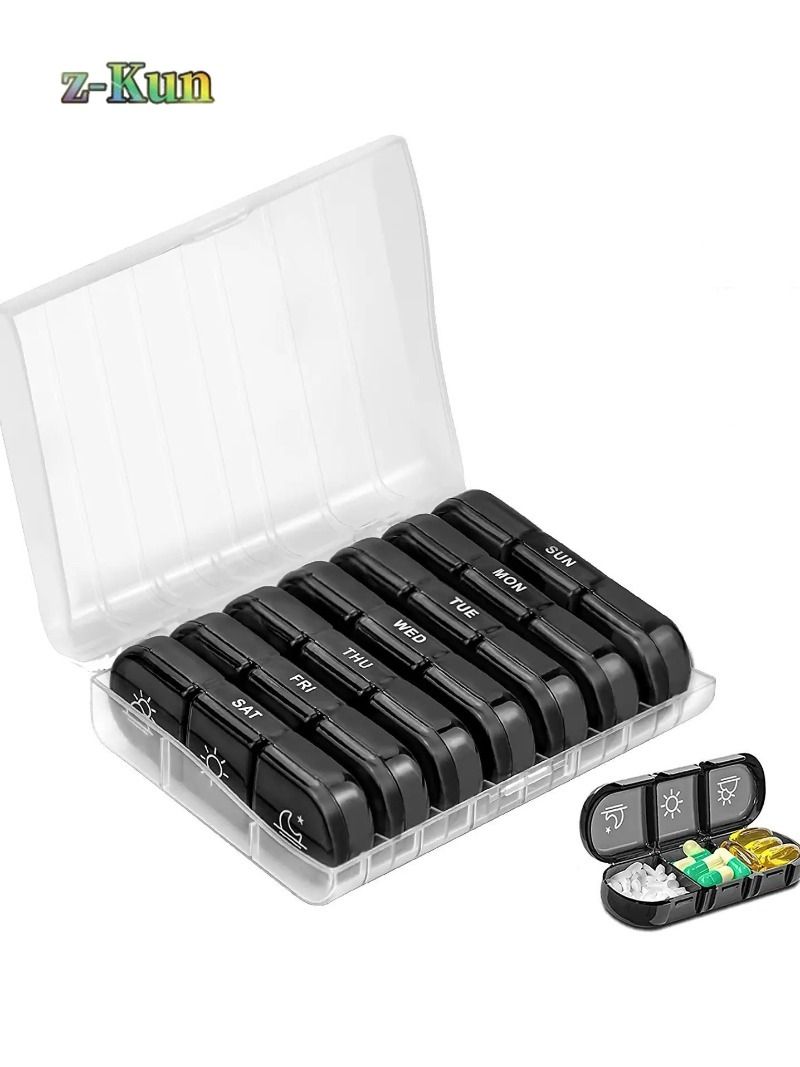 Organizador Semanal de Pastillas de 21 Compartimentos, Caja Transparente