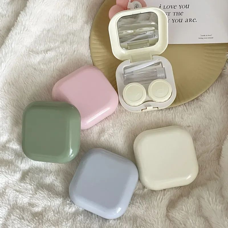 Estuche Mini para Lentes de Contacto de Color con Espejo, Crema