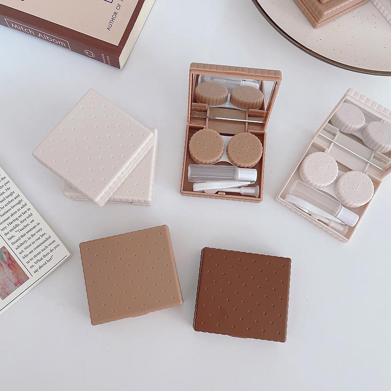 Minimalist Coffee Tinted Contact Lens Case, Compact Cookie Design