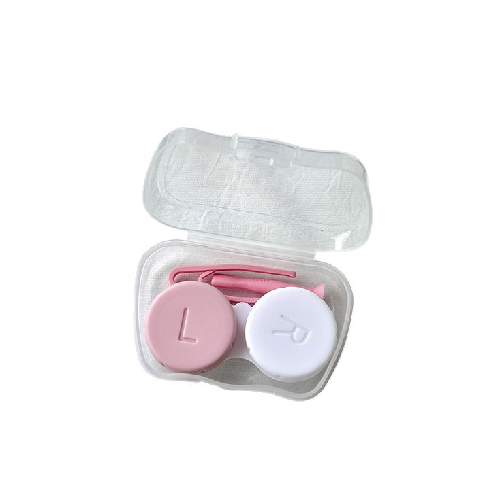 Creamy Dual Contact Lens Case with Tweezers for Women