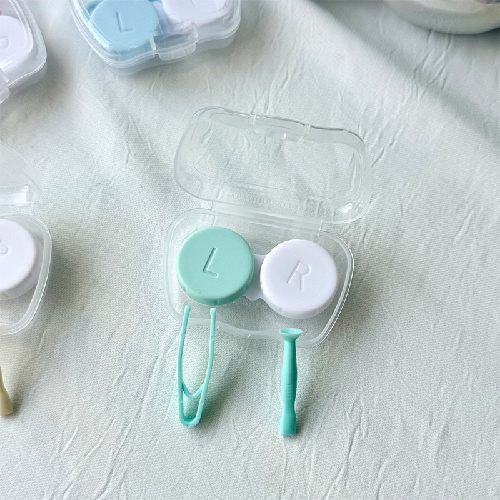 Cream Dual Contact Lens Case with Tweezers, Portable Travel Storage Box