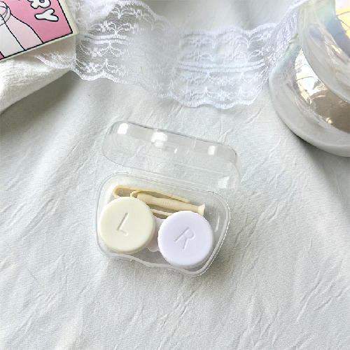 Cream Dual Contact Lens Case with Tweezers, Portable Travel Storage Box