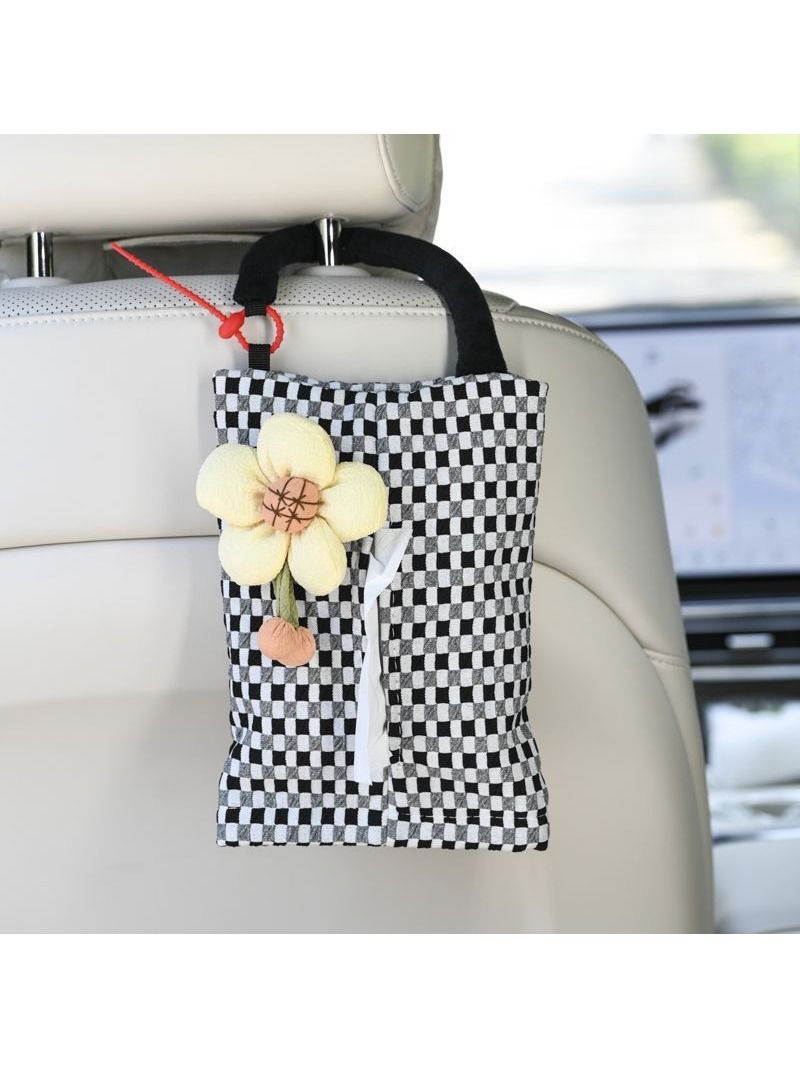 Pink Plaid Car Tissue Box Hanging Fabric Case for Auto Interior