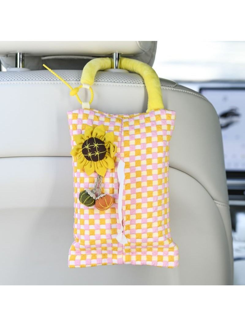 Pink Plaid Car Tissue Box Hanging Fabric Case for Auto Interior